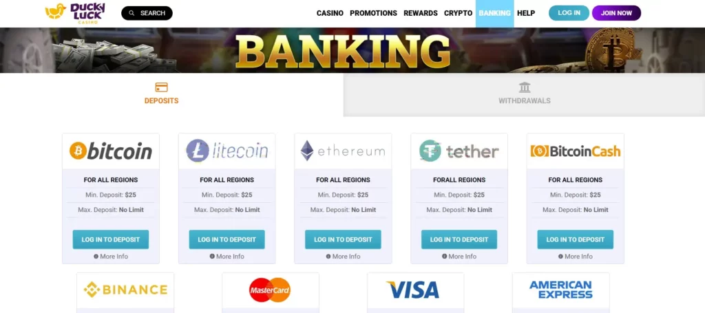 Accepted Deposit Methods (Visa, Mastercard, Bitcoin, Ethereum)
